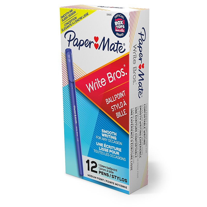 Paper Mate Write Bros. Ballpoint Pen, Medium Point, Blue Ink, Dozen (3311131) image 1