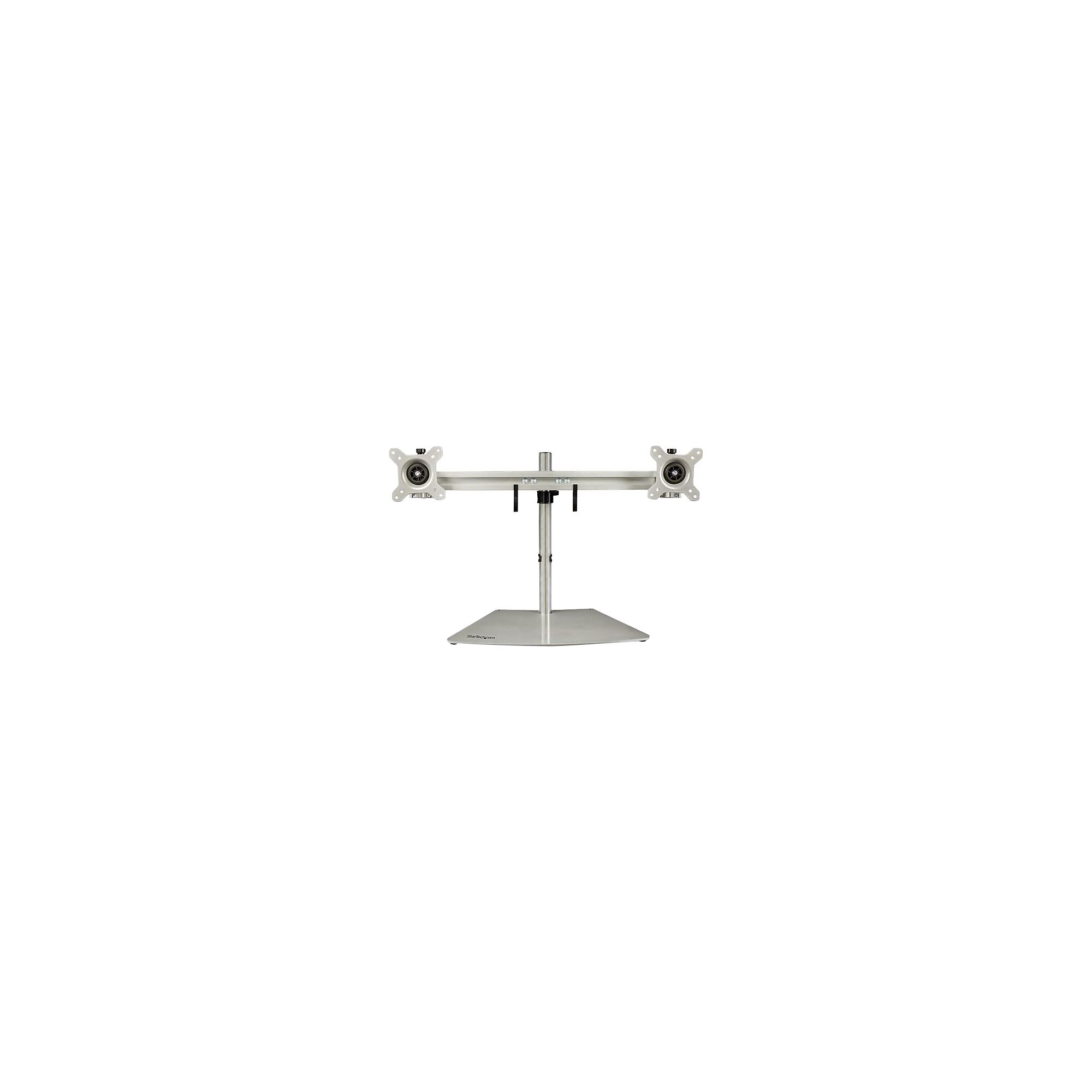 Dual Monitor Stand – Free Standing Desktop Pole Stand for 2x 24″ VESA Mount Displays -Synchronized Height Adjustable – Silver Simolary simolary.com