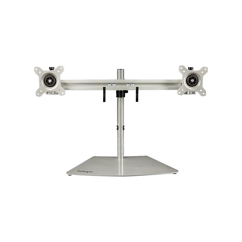 Dual Monitor Stand - Free Standing Desktop Pole Stand for 2x 24" VESA Mount Displays -Synchronized Height Adjustable - Silver image 1