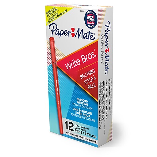 Paper Mate Write Bros. Ballpoint Pen, Medium Point, Red Ink, 1