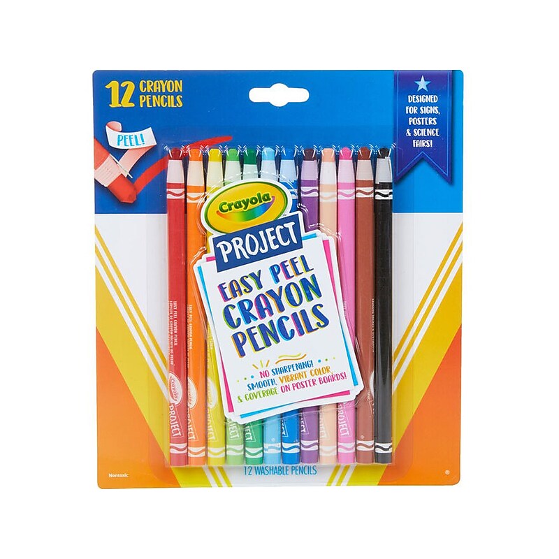 Crayola Easy Peel Crayon Colored Pencils, Assorted Colors, 12/Pack (68-4604) image 1