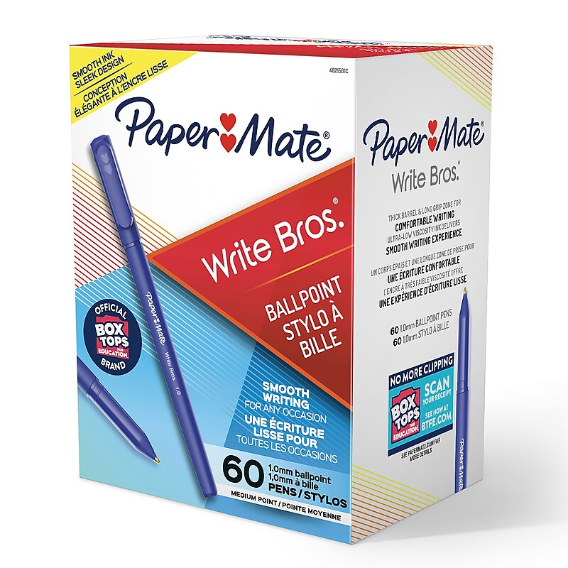 Paper Mate Write Bros. Ballpoint Pen, Medium Point, Blue Ink, 60/Pack (4621501) image 1