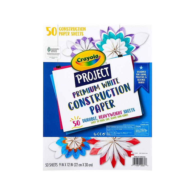 Crayola Project Premium Construction Paper, White, 50/Pack (99-0081) image 1