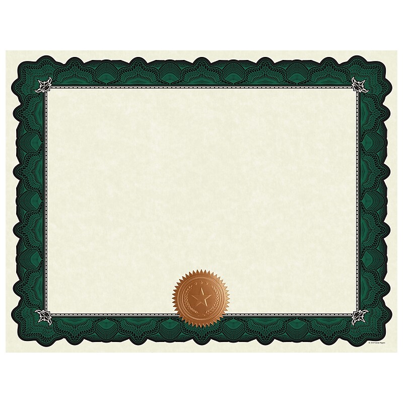 Great Papers Cambridge Certificates, 8.5" x 11", Beige/Green, 10/Pack (2020006) image 1