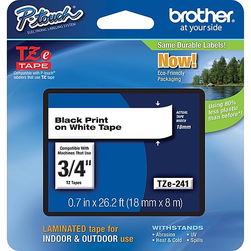 5PK TZe241 TZ 241 Black on White Label Tape For Brother P-Touch PT-330 18mm 3/4" 
