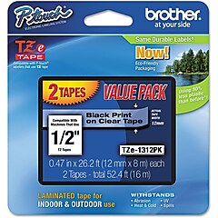 Brother P-touch TZe-131 Laminated Label Maker Tape, 1/2