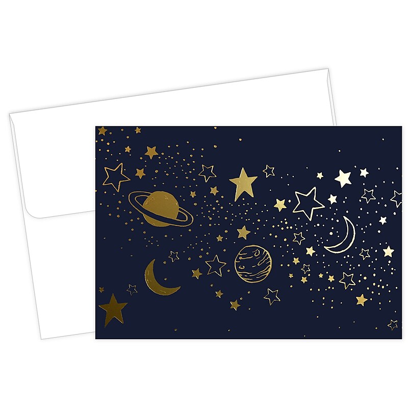 Great Papers! Cosmic Night Luster Personal Notecard, Blue/Gold, 50/Pack (2020031) image 1