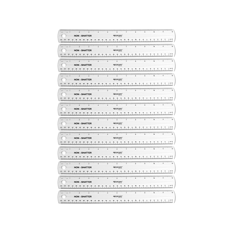Westcott 12" Plastic Standard Ruler, Clear, 12/Box (17725) image 1