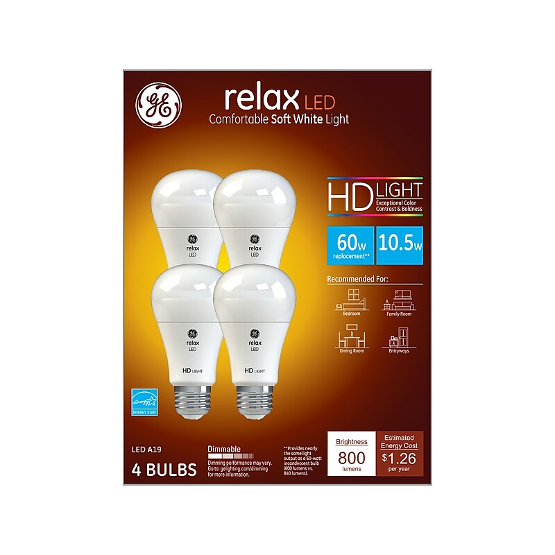 GE Relax Lightbulb LED 60W, 4/Box (42977) image 1