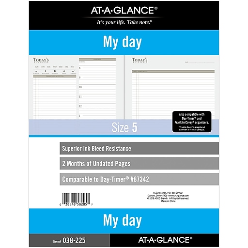 Undated ATAGLANCE 8.5" x 11" Daily Refill, White, Each (038225