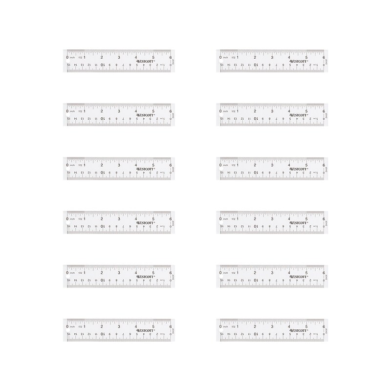 Westcott 6" Plastic Standard Ruler, Clear, 12/Box (17723) image 1