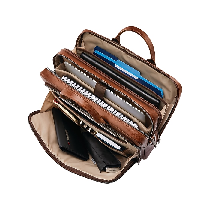 Samsonite Classic Leather Top Loading Briefcase, Cognac (126039