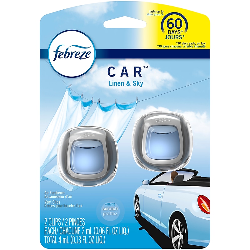 Febreze Odor-Eliminating Car Air Fresheners Vent Clip, Linen and Sky, 2/Pack image 1