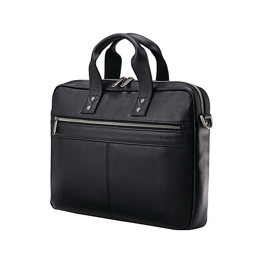 Samsonite Classic Laptop Briefcase, Black Leather (1260381041) Staples