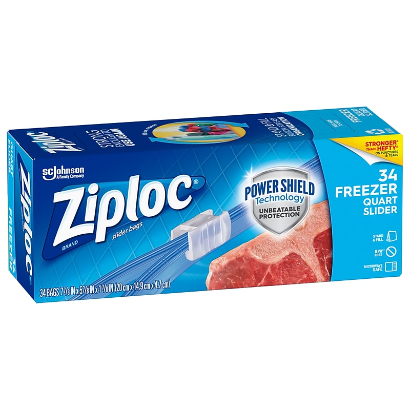 Ziploc Slider Freezer Bags, Quart, 34/Carton (316486) image 1