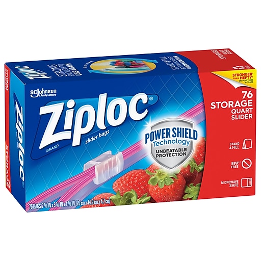 Ziploc Slider Bags, Storage, Quart - 76 bags