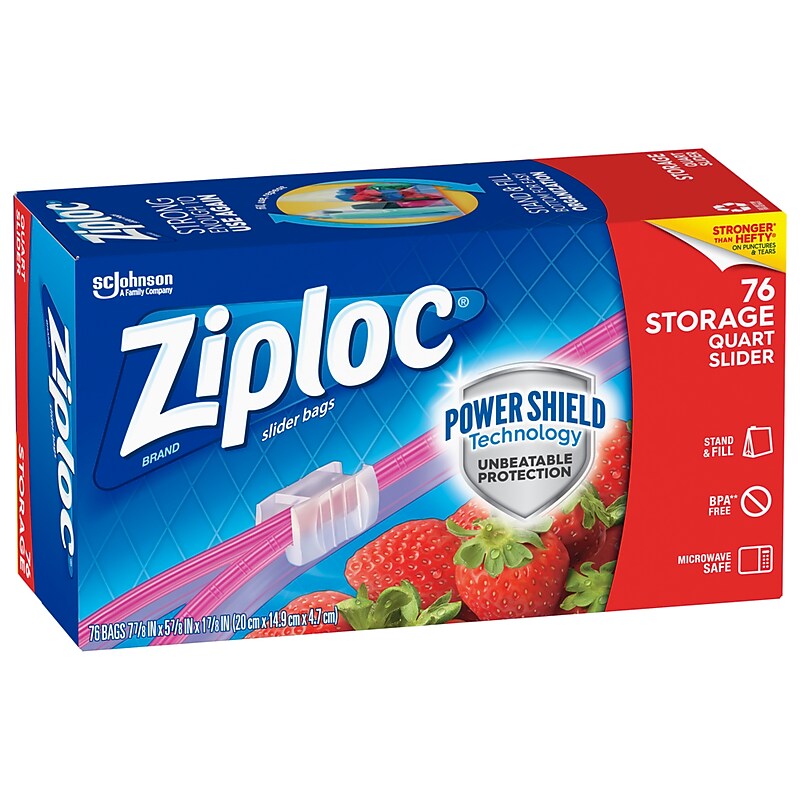 Ziploc Slider Storage Bags, Quart, 76/Carton (316490) image 1