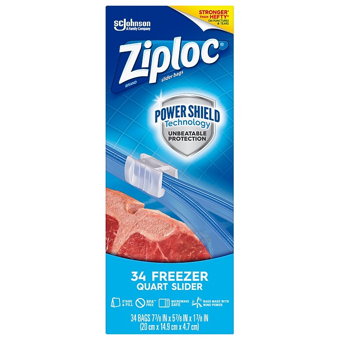 Ziploc Slider Freezer Bags, Quart, 34/Carton (316486) | Staples