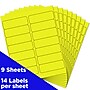 JAM Paper Address Labels, 1 1/3" x 4", Neon Yellow, 14 Labels/Sheet, 9 Sheets/Pack (359329614)~#|#~sp87119446_sc7