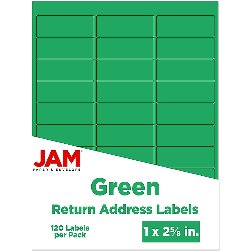 JAM Paper Laser/Inkjet Mailing Address Label, 1" x 2 5/8", Green, 30 Labels/Sheet, 4 Sheets/Pack (302725772) image 1