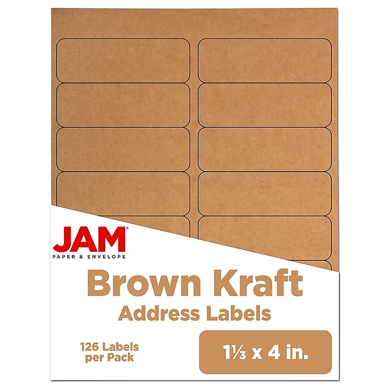 JAM Paper Address Labels, 1 1/3" x 4" , Brown Kraft, 14 Labels/Sheet, 9 Sheets/Pack (359330336) image 1