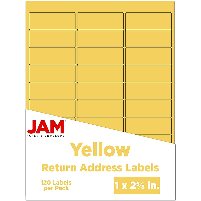 JAM Paper Laser/Inkjet Mailing Address Label, 1" x 2 5/8", Yellow, 30 Labels/Sheet, 4 Sheets/Pack (302725801) image 1