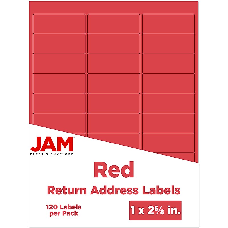 JAM Paper Laser/Inkjet Address Labels, 1" x 2 5/8", Red, 30 Labels/Sheet, 4 Sheets/Pack (4514939) image 1