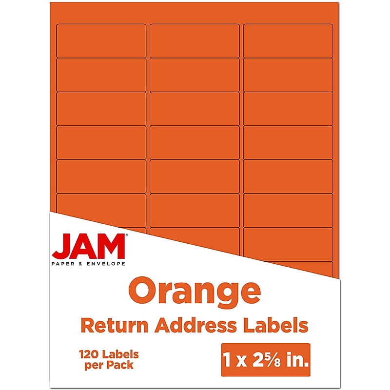 JAM Paper Laser/Inkjet Mailing Address Label, 1" x 2 5/8", Orange, 30 Labels/Sheet, 4 Sheets/Pack (302725782) image 1