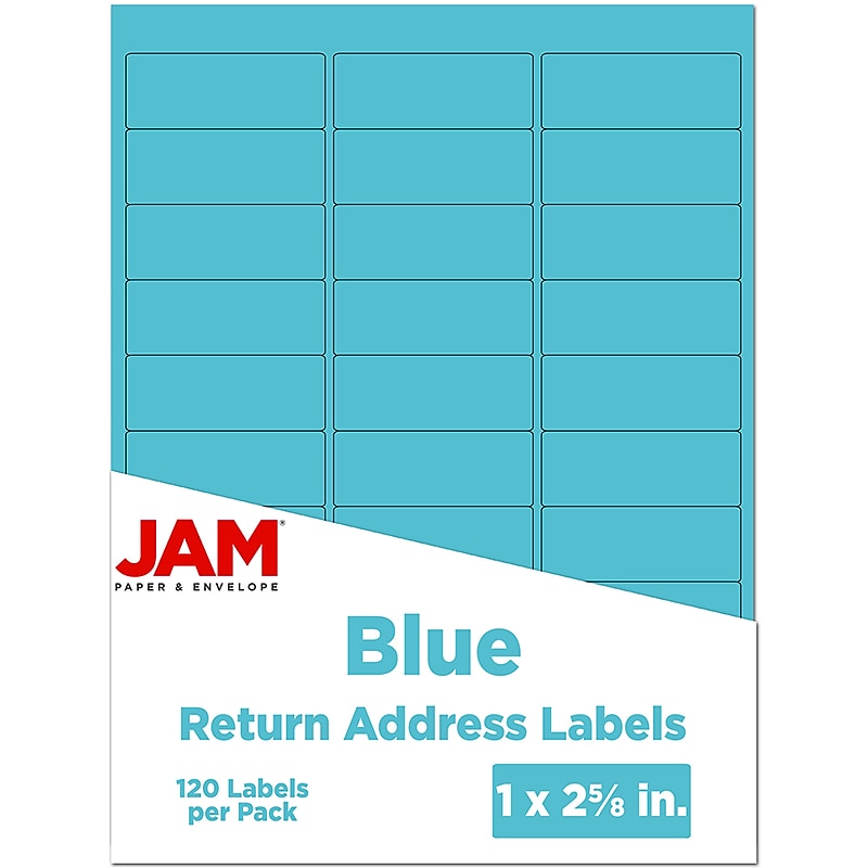 JAM Paper Laser/Inkjet Mailing Address Labels, 1" x 2 5/8", Blue, 120 Labels/Pack (302725762) image 1