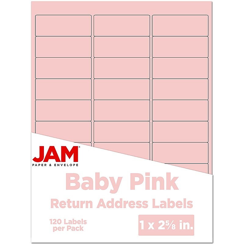 JAM Paper Laser/Inkjet Address Label, 1" x 2 5/8", Baby Pink, 30 Labels/Sheet, 4 Sheets/Pack (4052895) image 1