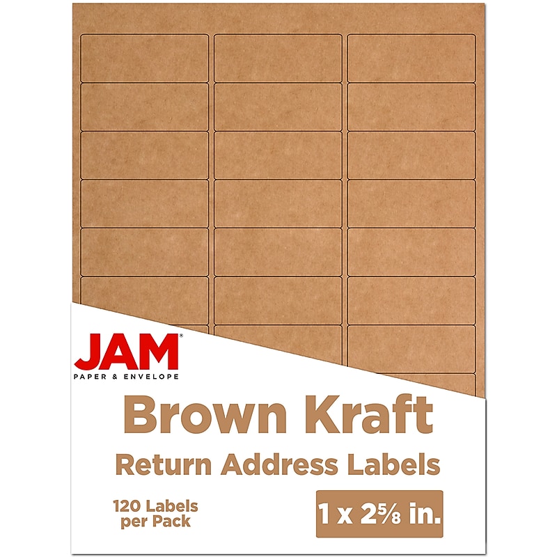 JAM Paper Laser/Inkjet Address Labels, 1" x 2 5/8", Brown Kraft, 30 Labels/Sheet, 4 Sheets/Pack (4513701) image 1