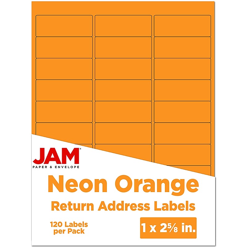 JAM Paper Laser/Inkjet Address Labels, 1" x 2 5/8", Neon Orange, 30 Labels/Sheet, 4 Sheets/Pack (35432814) image 1