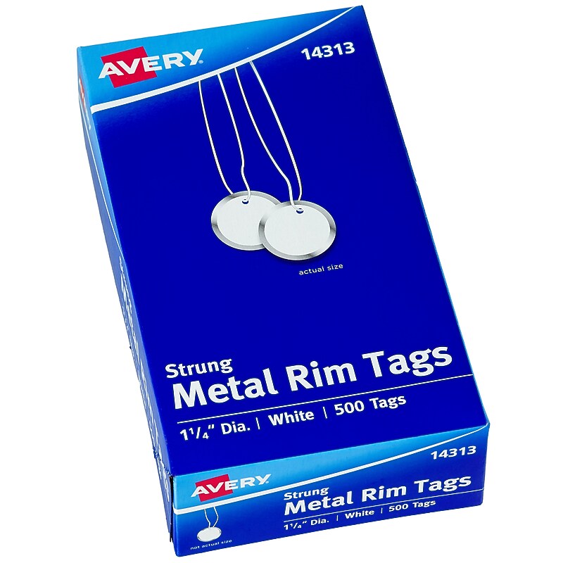 Avery Strung Metal Rim Key Tags, 1-1/4" Diameter, White, 500 Tags (14313) image 1