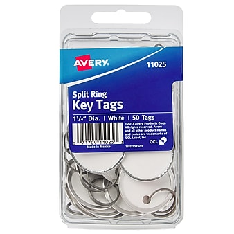 Avery Split Ring Metal Rim Paper Key Tags, 1-1/4" Diameter, White, 50 Tags (11025)