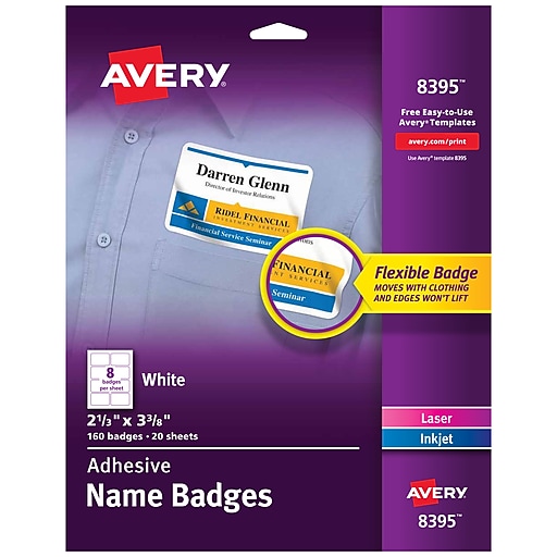 100/Pack 2 1/3 x 3 3/8 White Avery 5147 Printable Self-Adhesive Name Badges 