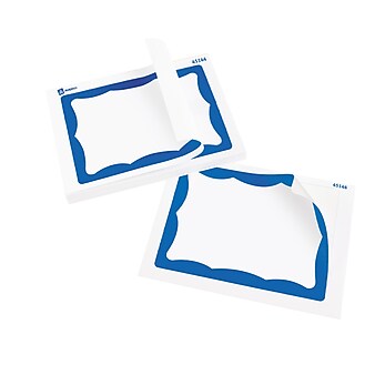 Avery Laser/Inkjet Sticker Name Badge Labels, 2 1/3" x 3 3/8", White w/ Blue Border, 100 Labels Per Pack (5144)