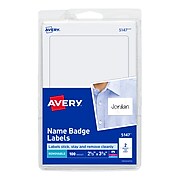 Avery Sticker Name Badge Labels, 2-1/3" x 3-3/8", White, 100/Pack (5147)