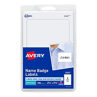 Avery Sticker Name Badge Labels, 2-1/3" x 3-3/8", White, 100/Pack (5147)