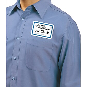 Avery Adhesive Name Badges, 2-1/3" x 3-3/8", White w/ Blue Border, 400/Pack (5895)