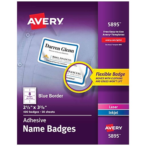 Avery Flexible Laser/Inkjet Name Badge Labels, 2 1/3" x 3 3/8", White