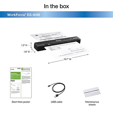 Epson WorkForce ES-60W Wireless Portable Sheetfed Scanner, Black (B11B253201)