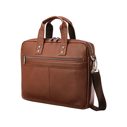 Samsonite Classic Leather Slim Briefcase, Cognac (1260381221) Staples