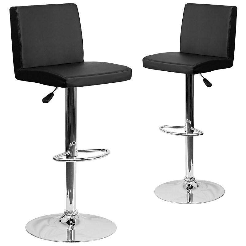 Flash Furniture Contemporary Vinyl Adjustable Height Barstool with Back, Black, 2-Pieces (2CH92066BKGG) image 1