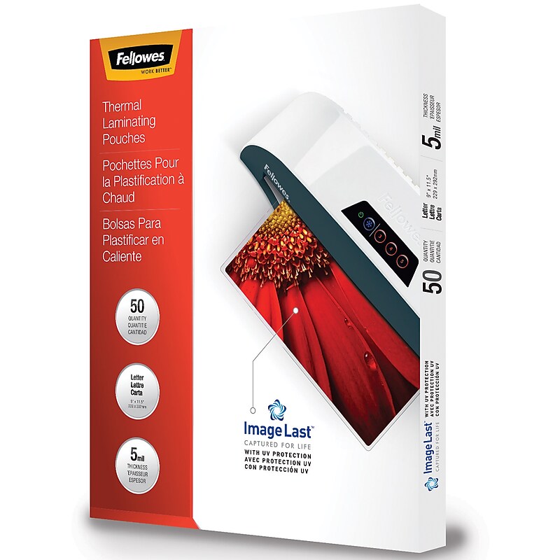 Fellowes Laminating Pouches Thermal Laminating Pouches, Letter Size, 5 Mil, 50/Pack (FEL5204002) image 1