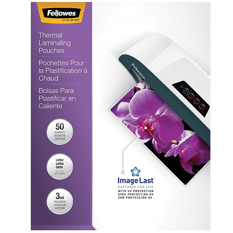 Fellowes ImageLast Thermal Laminating Pouches, Letter Size, 3 Mil, 50/Pack (52225) image 1