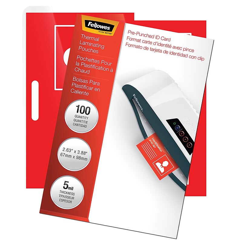 Fellowes Thermal Laminating Pouches, ID Tag, 5 Mil, 100/Pack (52016) image 1