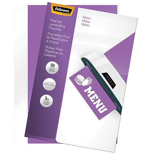 Fellowes Thermal Laminating Pouches, Menu, 3 Mil, 50/Pack (52013