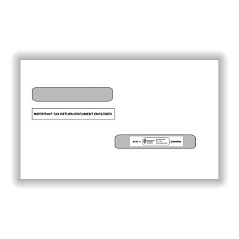 ComplyRight Dbl-Window Tax Envelopes For W-2 (5216)/1099-R (5175) Tax Forms, Moisture/Gum-Seal, White, 100/Pack (61611100)