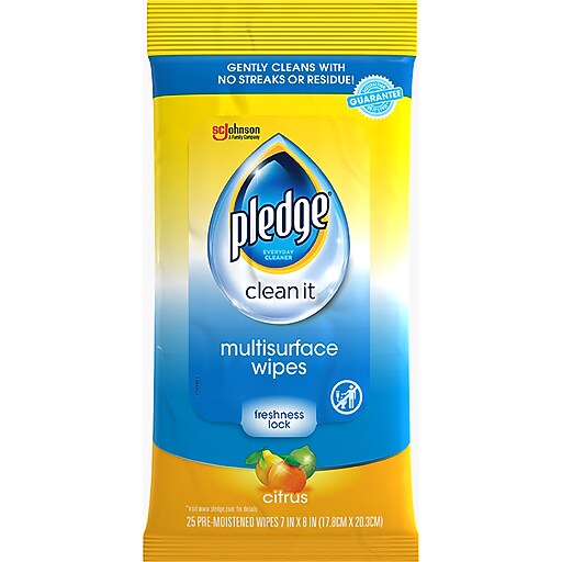 Pledge Clean it MultiSurface Cleaner Wet Wipes, Citrus Scent, 25/Pack