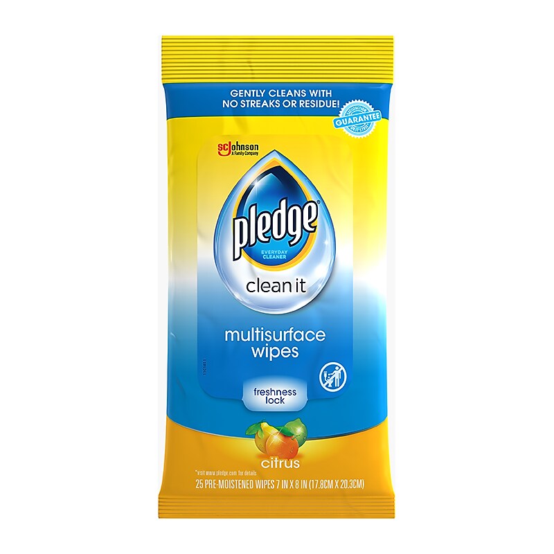 Pledge Clean it Multi-Surface Cleaner Wet Wipes, Citrus Scent, 25/Pack, 12 Packs/Carton (336274CT) image 1
